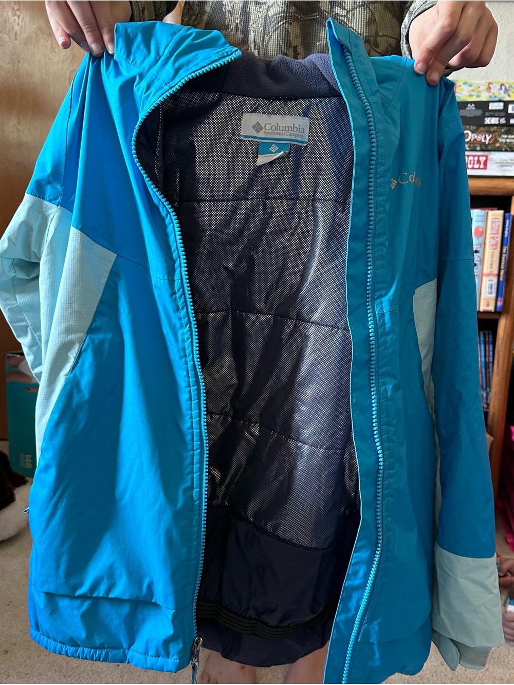 Columbia Teal and Light Aqua Hooded Outdoor Jacket